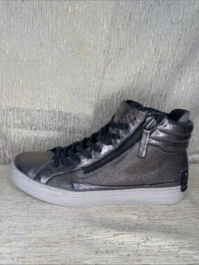 Crime London Metallic Pewter High-Top Sneakers Sz 41 MINT